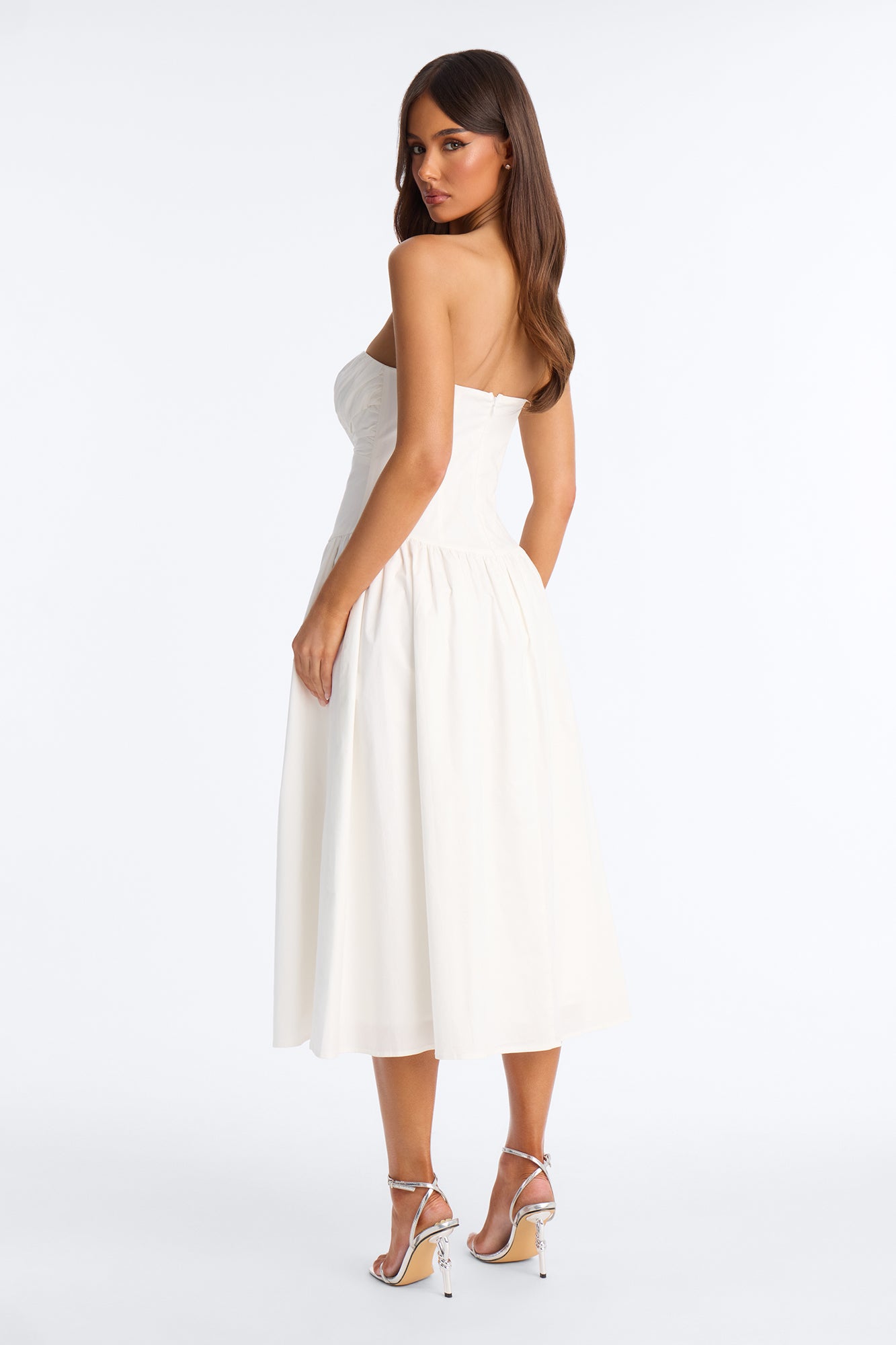Jana Strapless Pleated Midi Dress - White NEWFASHIONEDGE