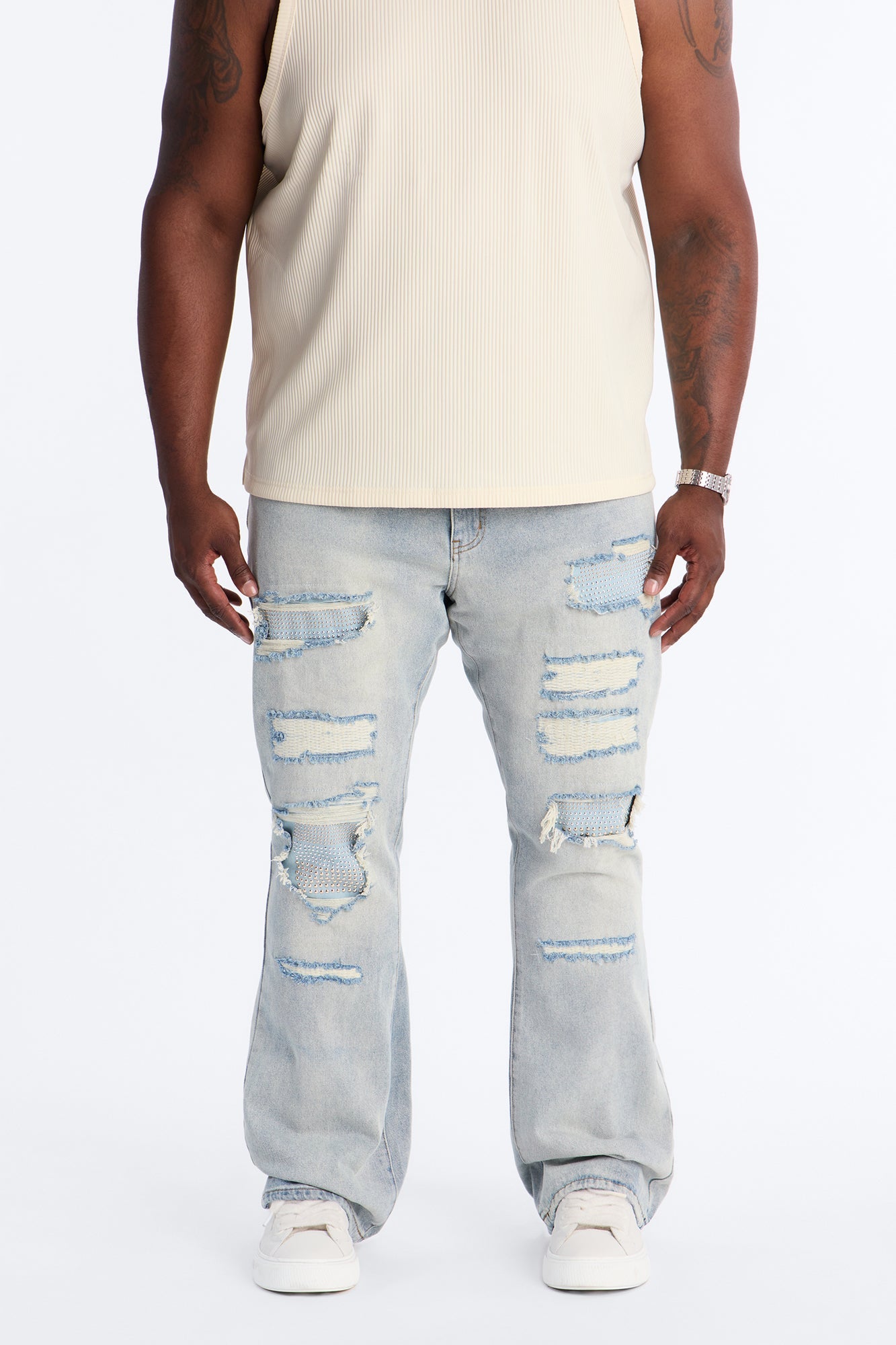 Stacked Slim Flare Stud Havoc Jean - Light Wash