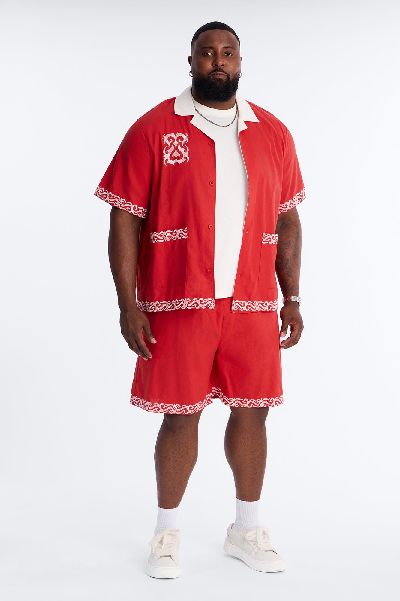 Coastal Isla Cuban Button Up Shirt - Red