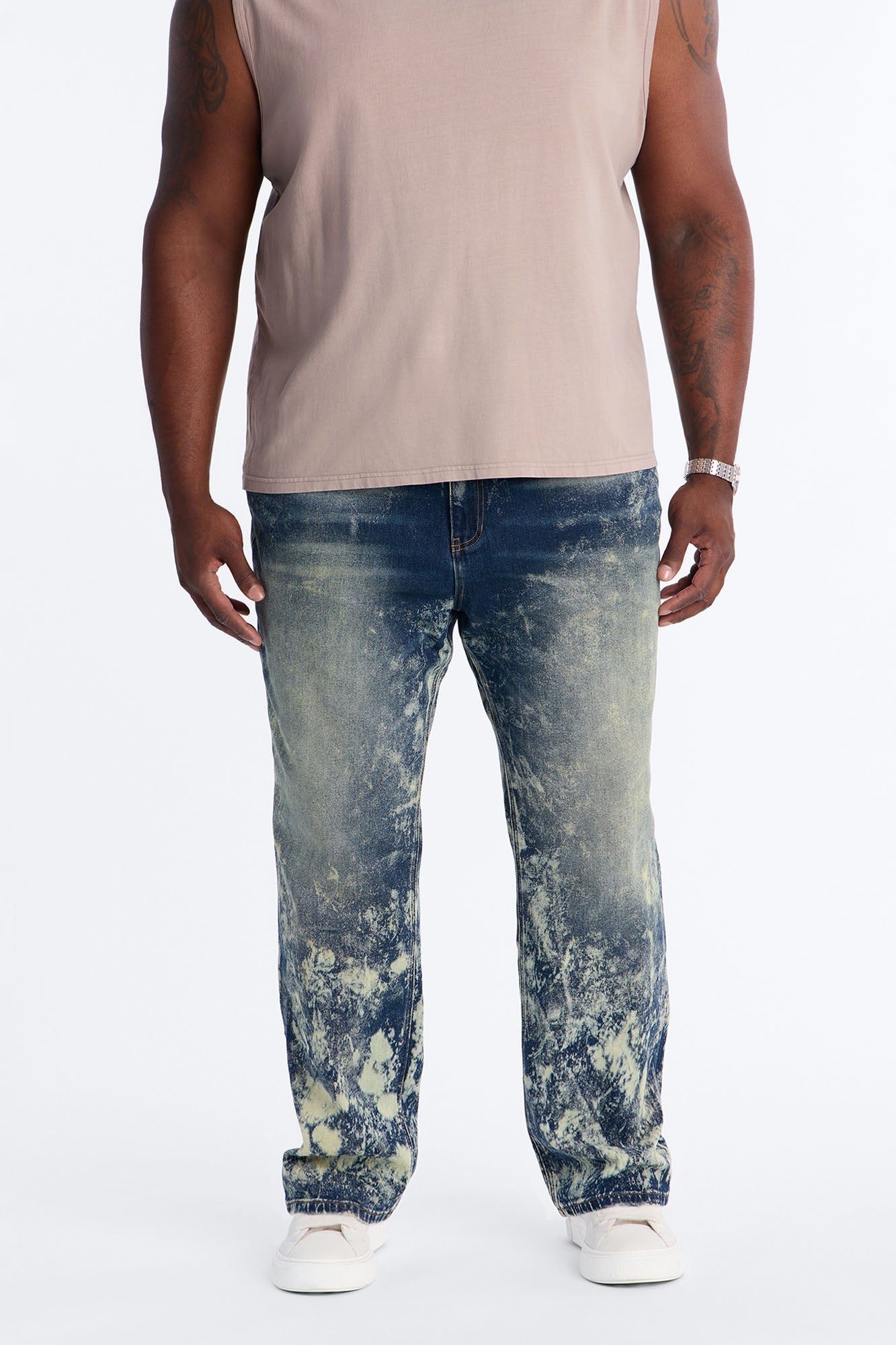 Timeless Bleach Washed Straight Jeans - Dark Wash