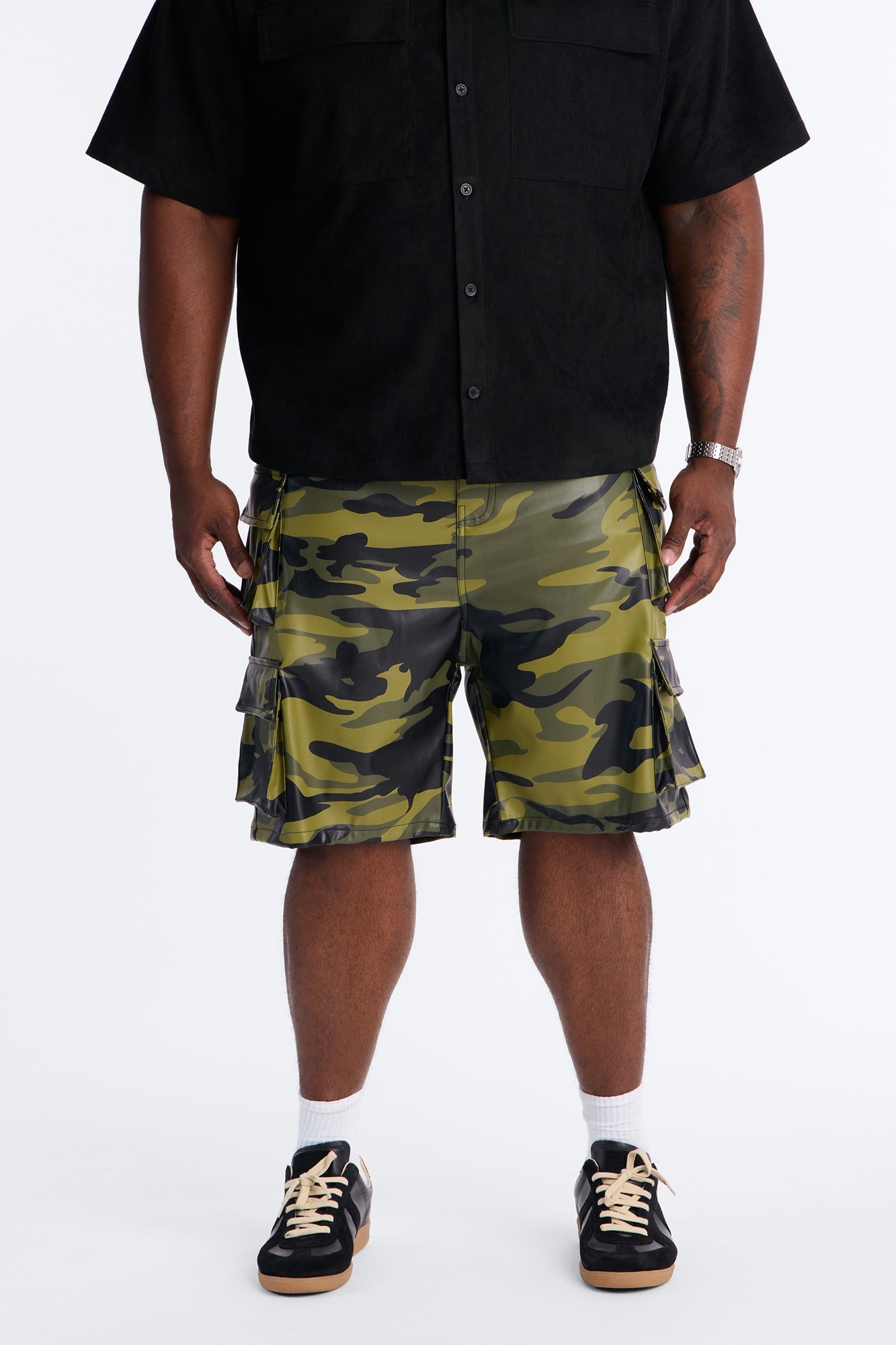 Faux Leather Camo Mirage Cargo Short - Camouflage