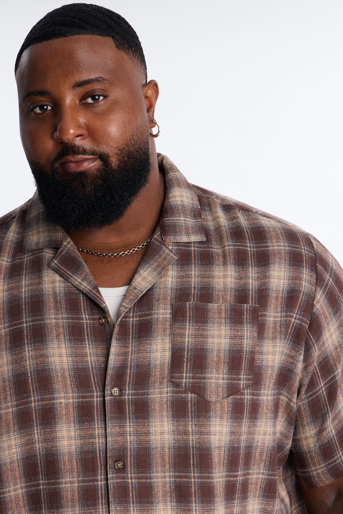 Your Weekend Plaid Cuban Collar Button Up Shirt - Brown