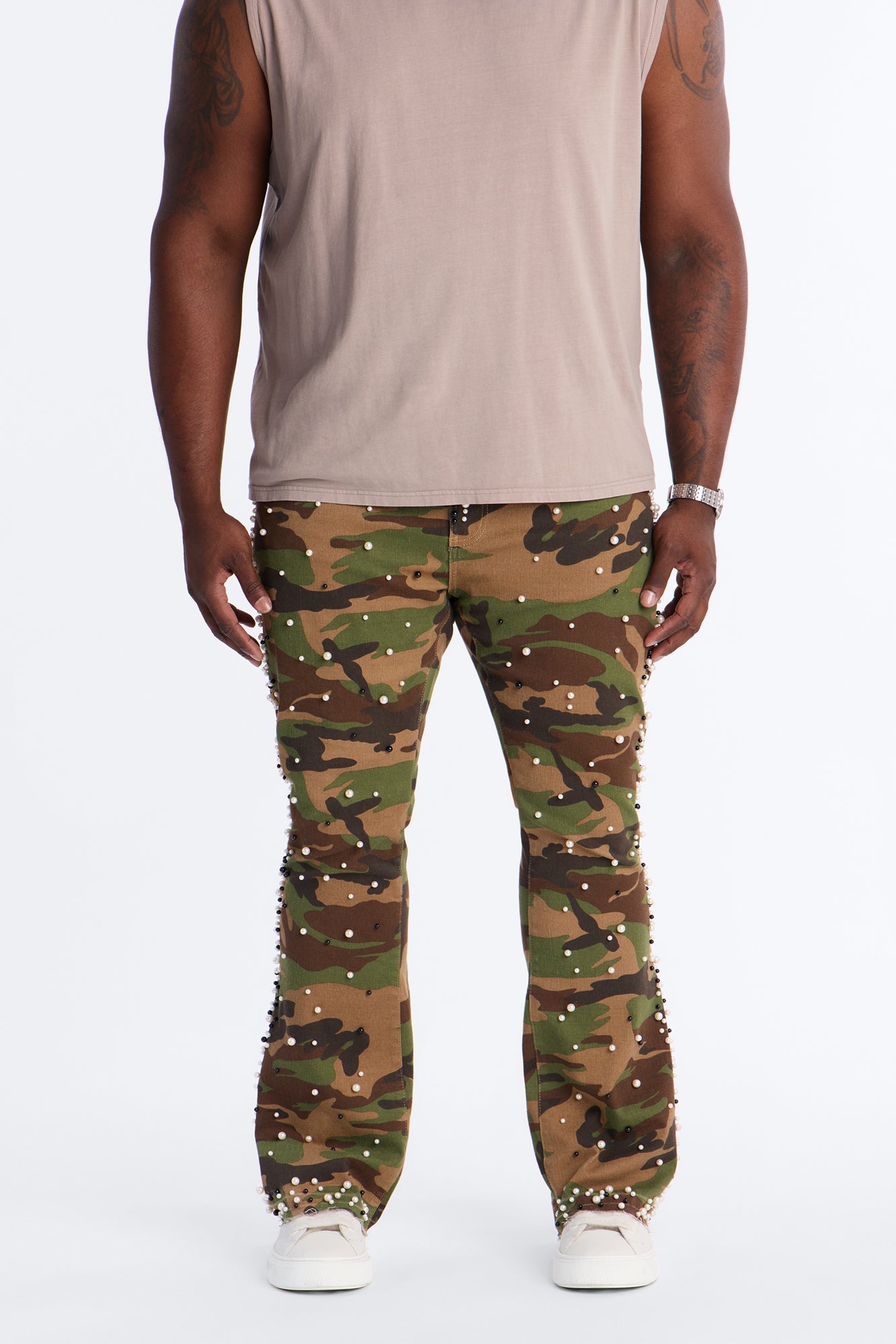 Stacked Skinny Flare Pearl Camo Jean - Camouflage