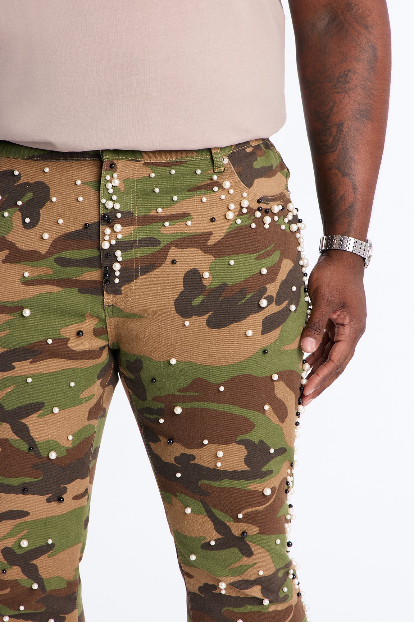 Stacked Skinny Flare Pearl Camo Jean - Camouflage