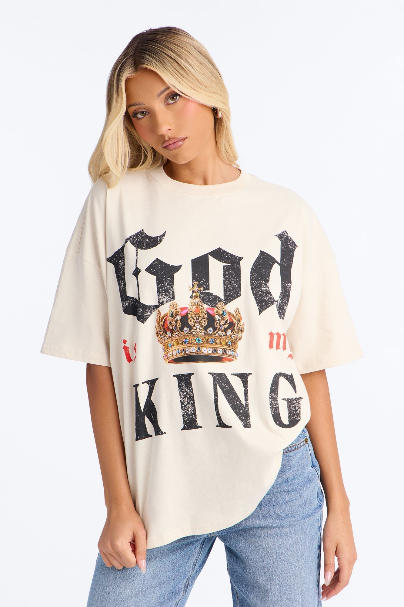 God Is My King Oversized Tee - Off White