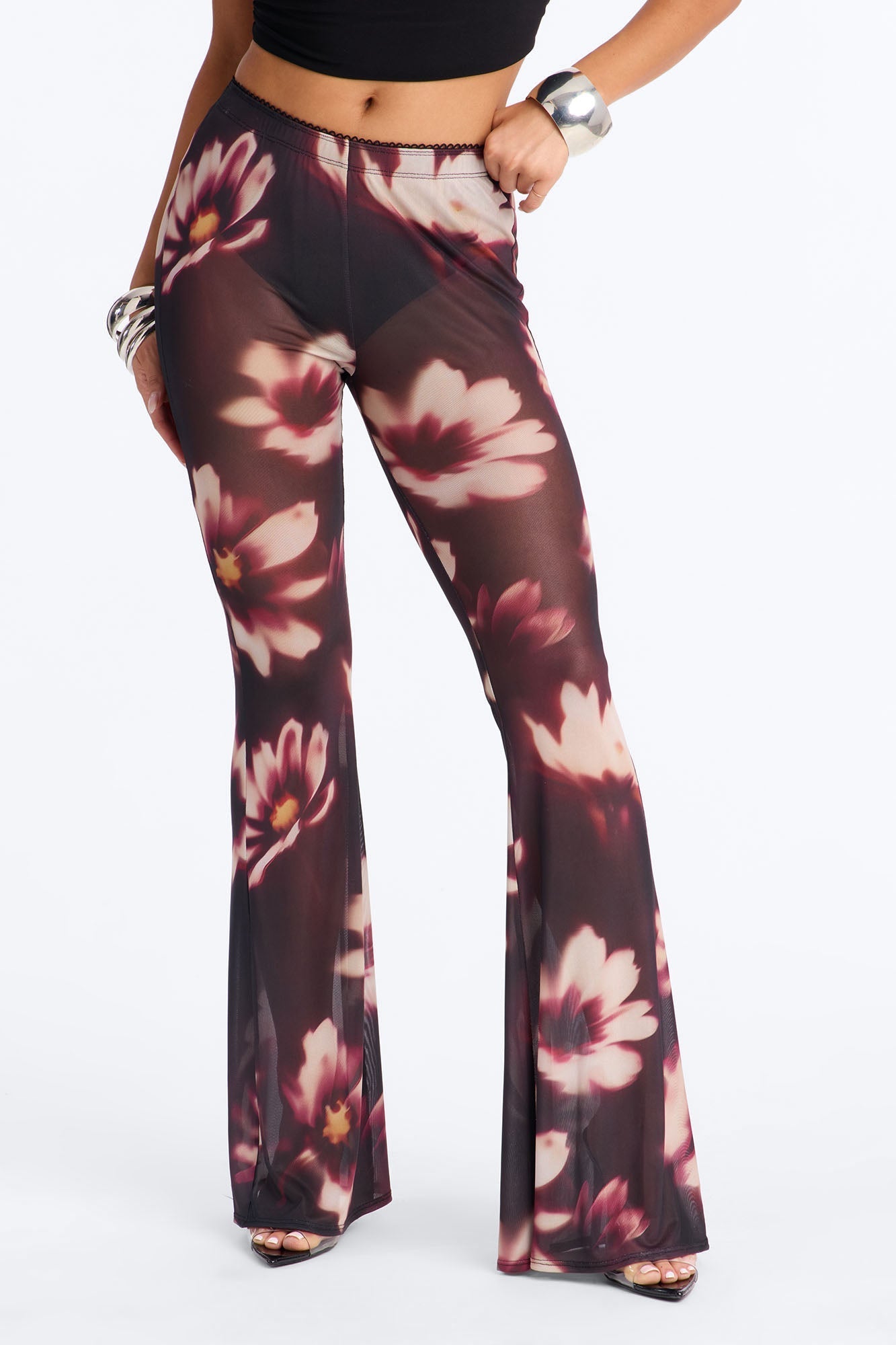 Talk To You Later Mesh Flare Pant - Black/combo NEWFASHIONEDGE