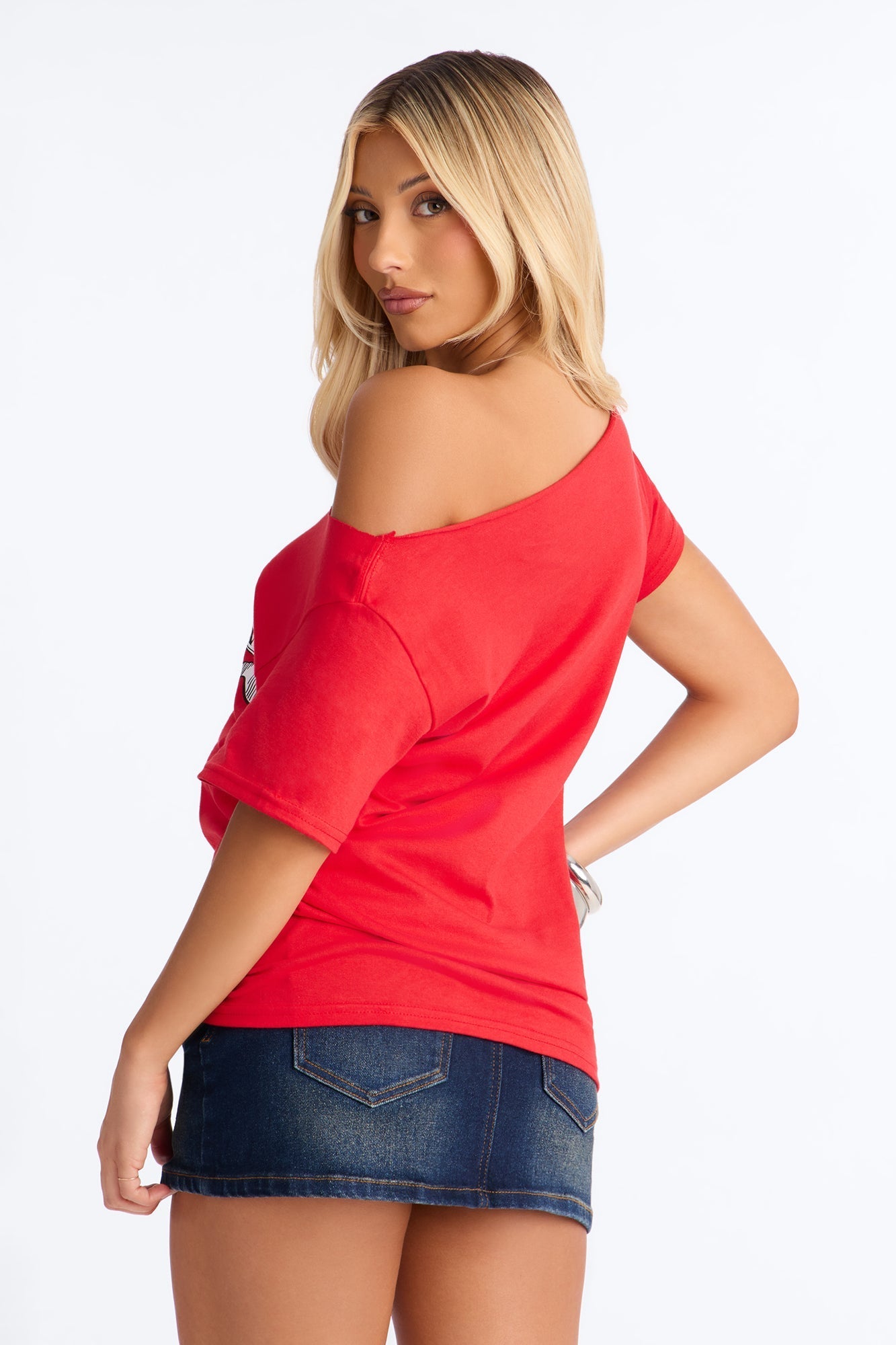 La Familia Forever Eagles Off Shoulder Top - Red NEWFASHIONEDGE
