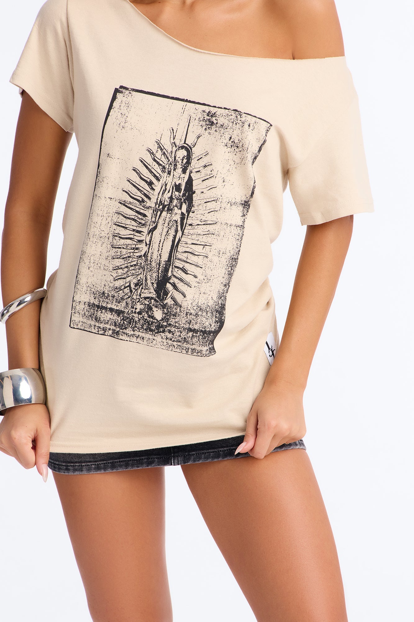La Familia Forever Virgin Mary Off Shoulder Top - Sand