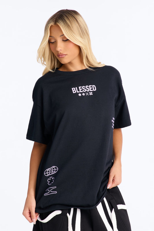 Stay Blessed Washed Oversized Tee - Black Wash