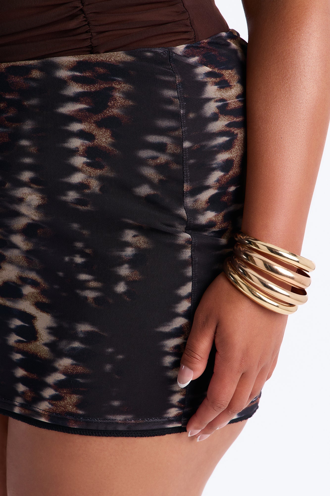 Get With It Animal Print Mesh Mini Skirt - Brown/combo NEWFASHIONEDGE