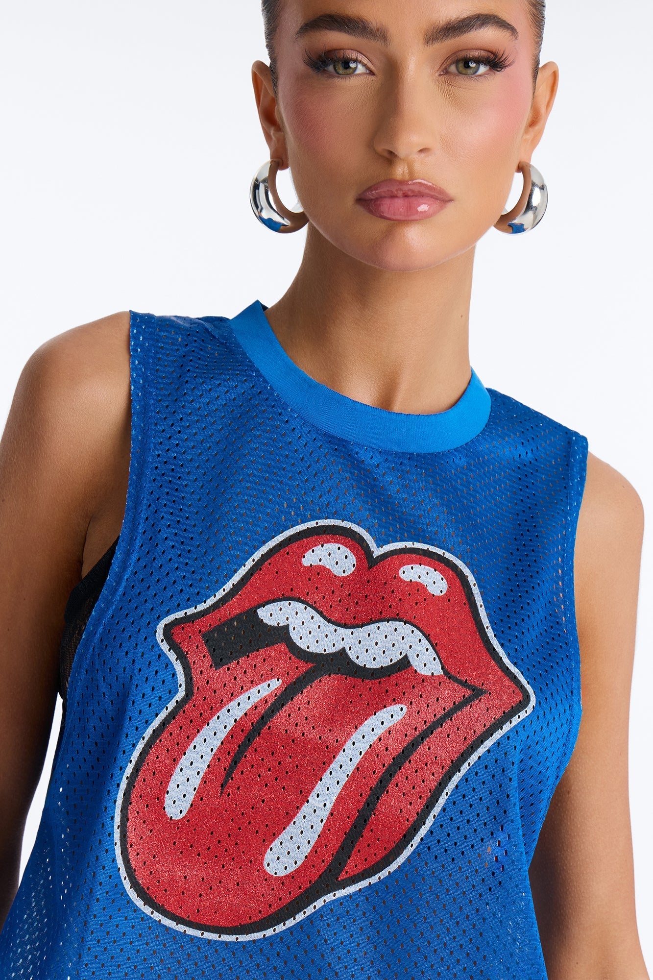 The Rolling Stones Mesh Cropped Muscle Tank - Royal NEWFASHIONEDGE