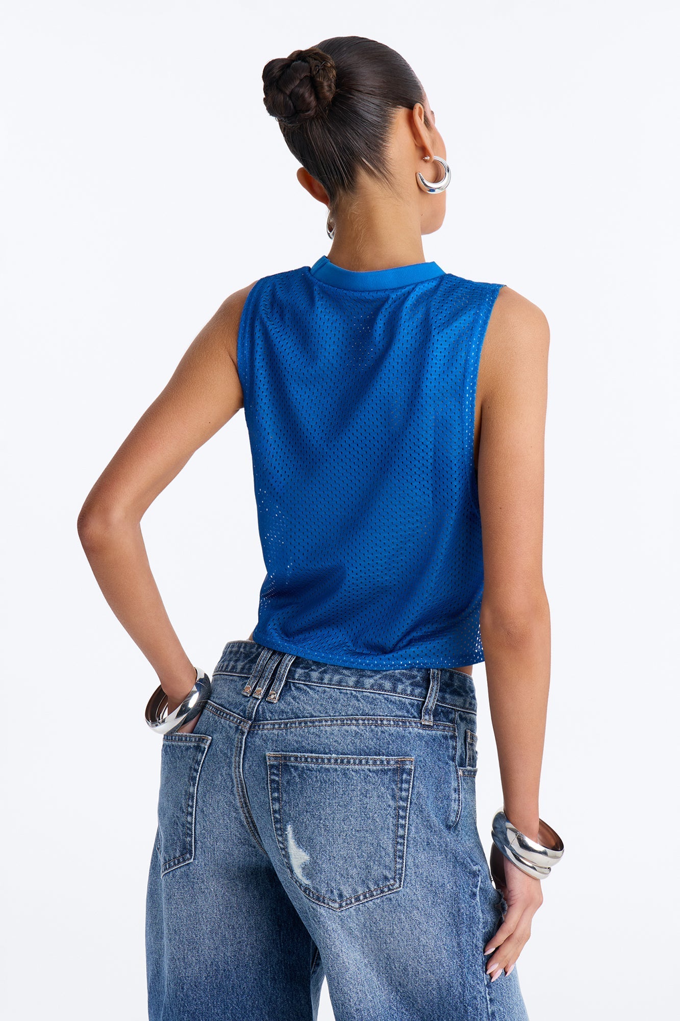 The Rolling Stones Mesh Cropped Muscle Tank - Royal NEWFASHIONEDGE