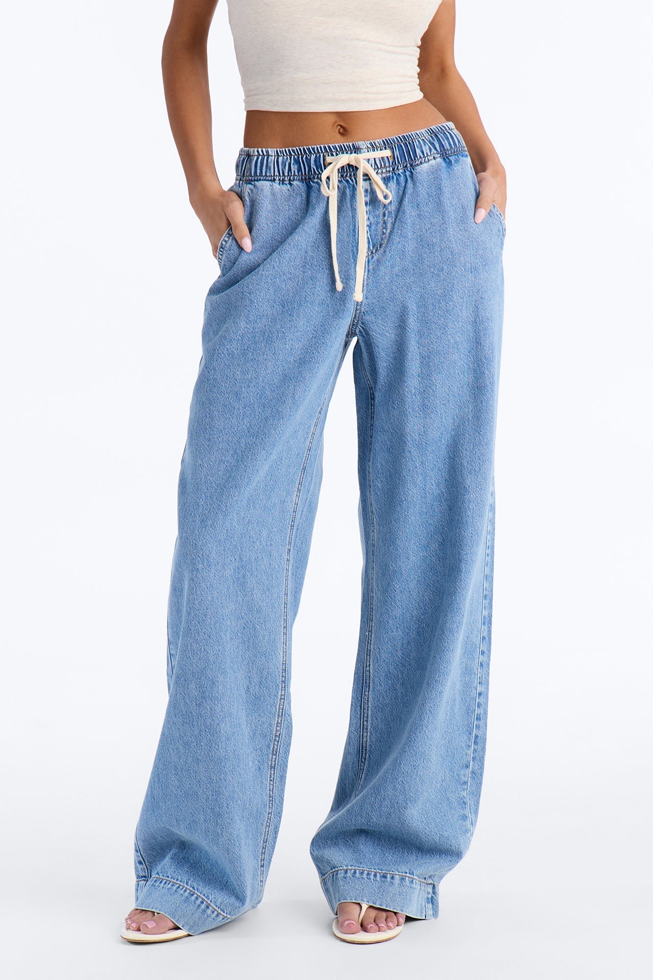Resort Life Drapey Tie Waist Jeans - Light Wash