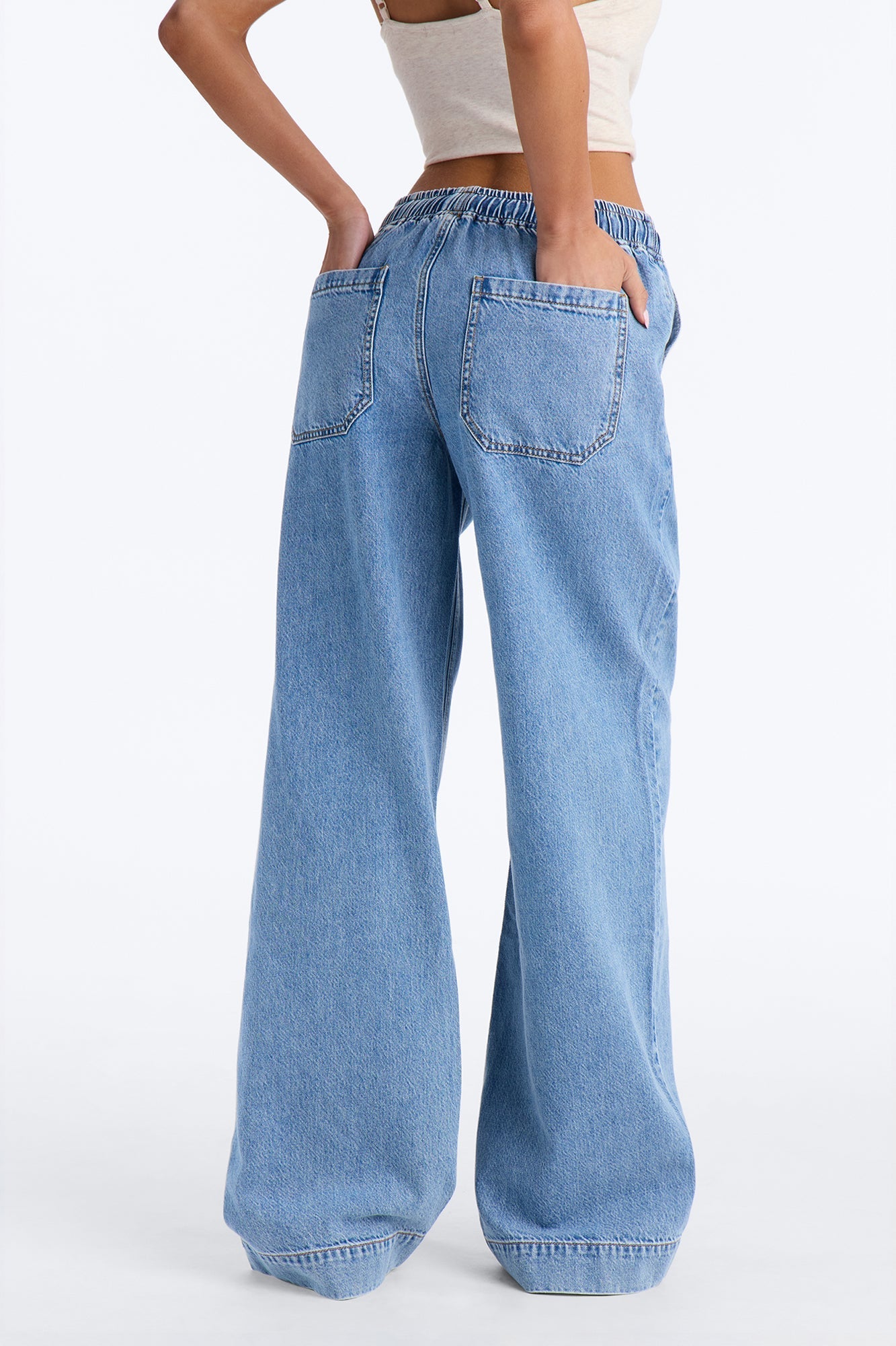 Resort Life Drapey Tie Waist Jeans - Light Wash