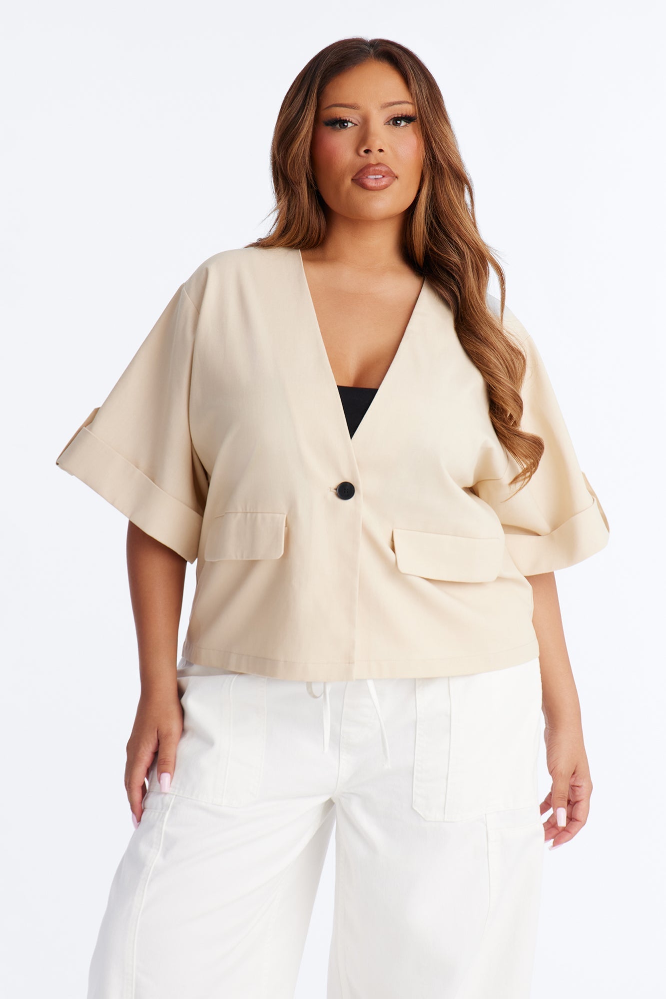 Ready When You Are Cuffed Linen Top - Beige