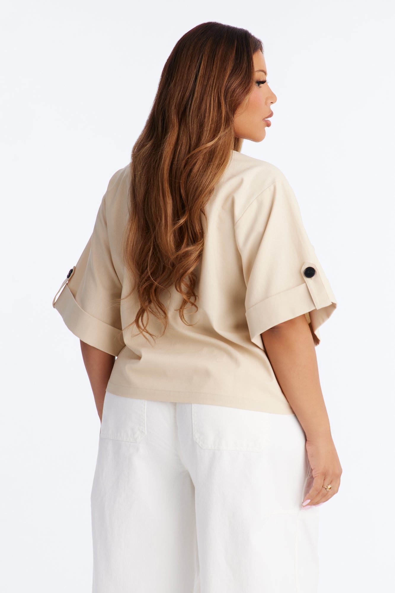 Ready When You Are Cuffed Linen Top - Beige