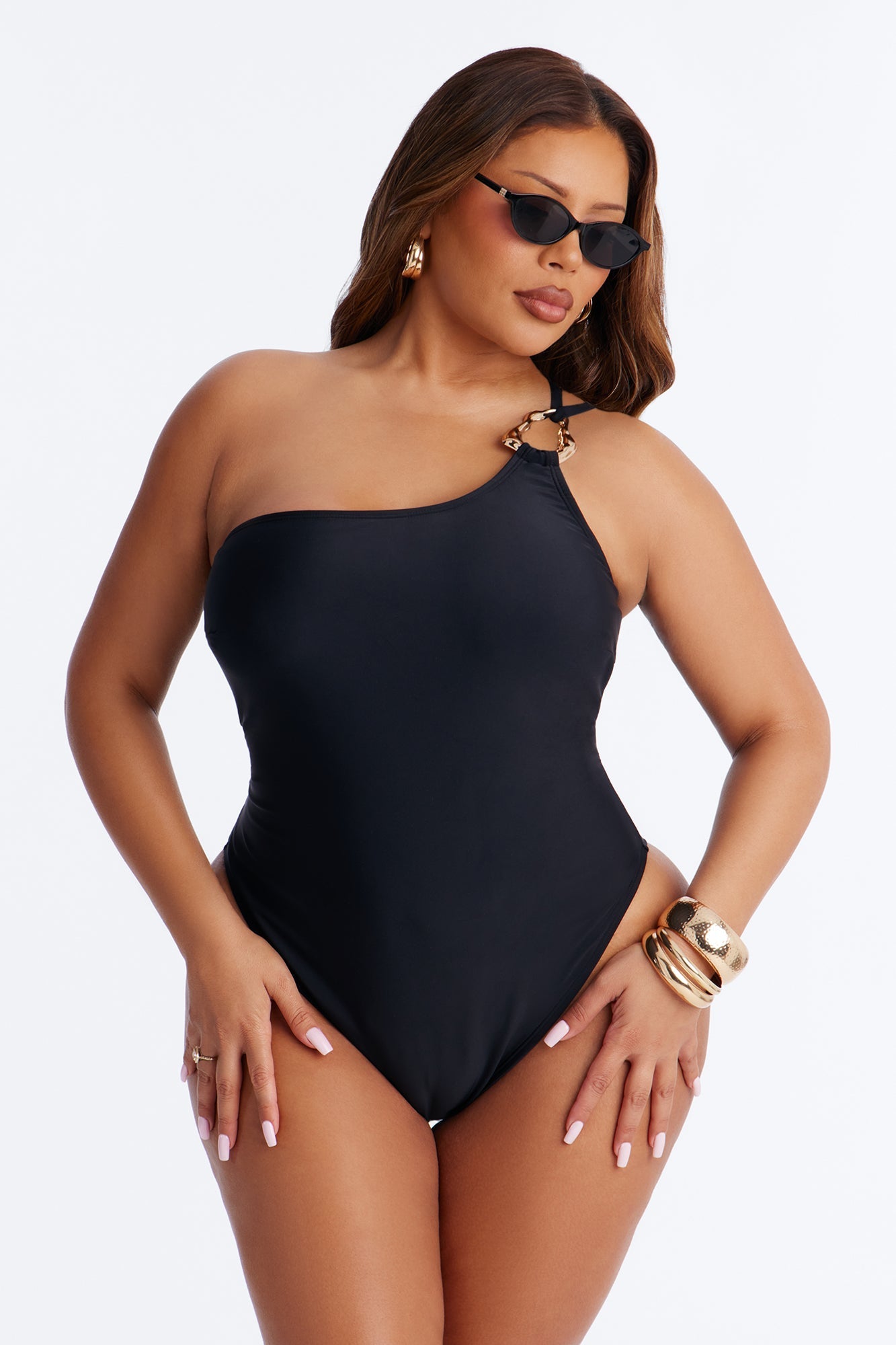 Amira One Shoulder 1 Piece Swimsuit - Black NEWFASHIONEDGE