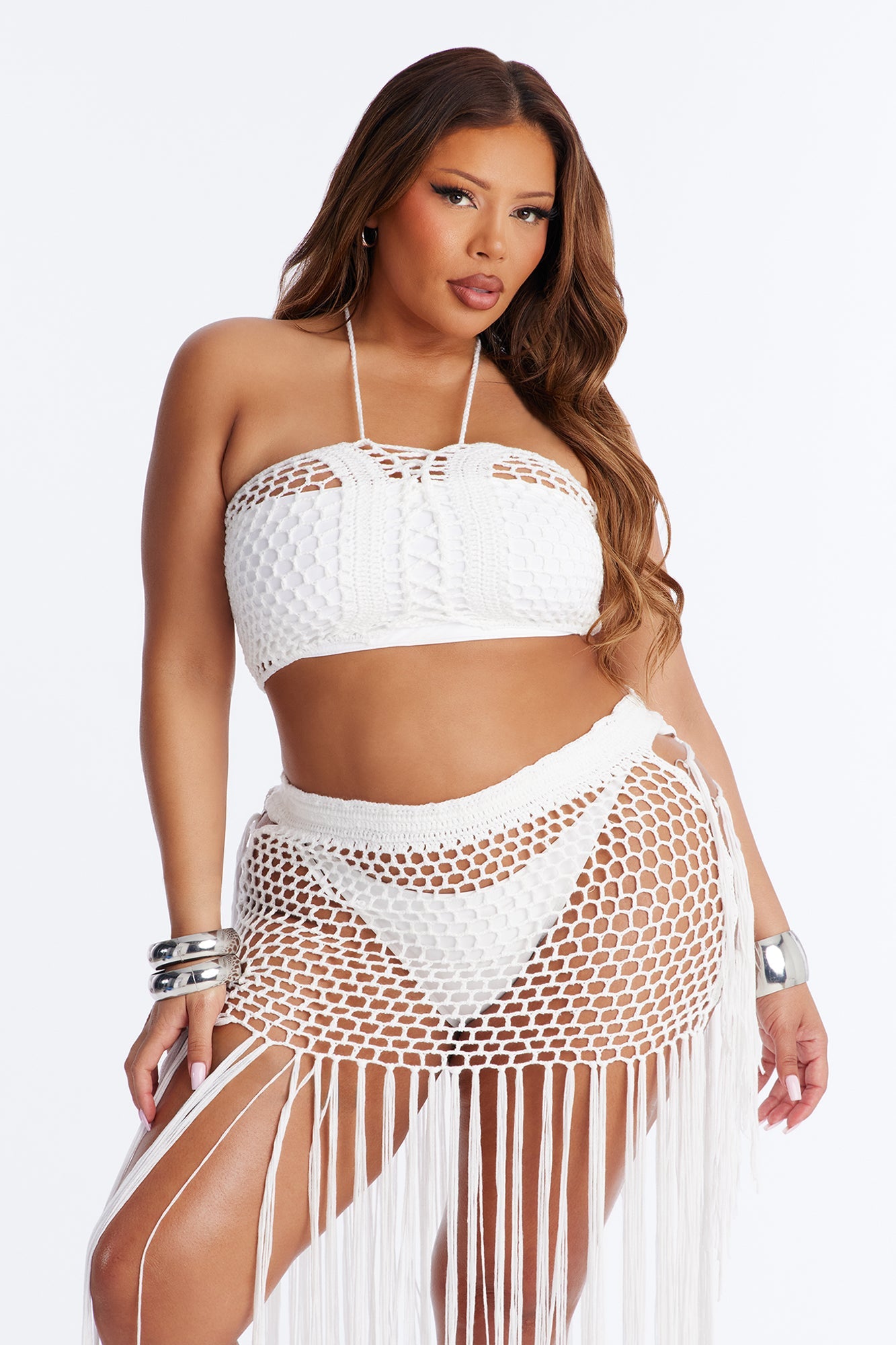 Gemma Lace Up Fringe Trim Swim Cover Up Skirt - White Fashion Nova