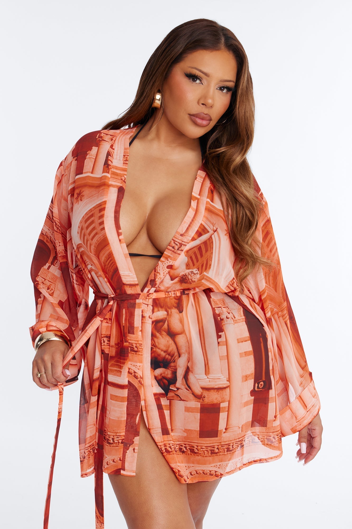 Enjoy The Waves Novelty Swim Cover Up Kimono - Orange NEWFASHIONEDGE
