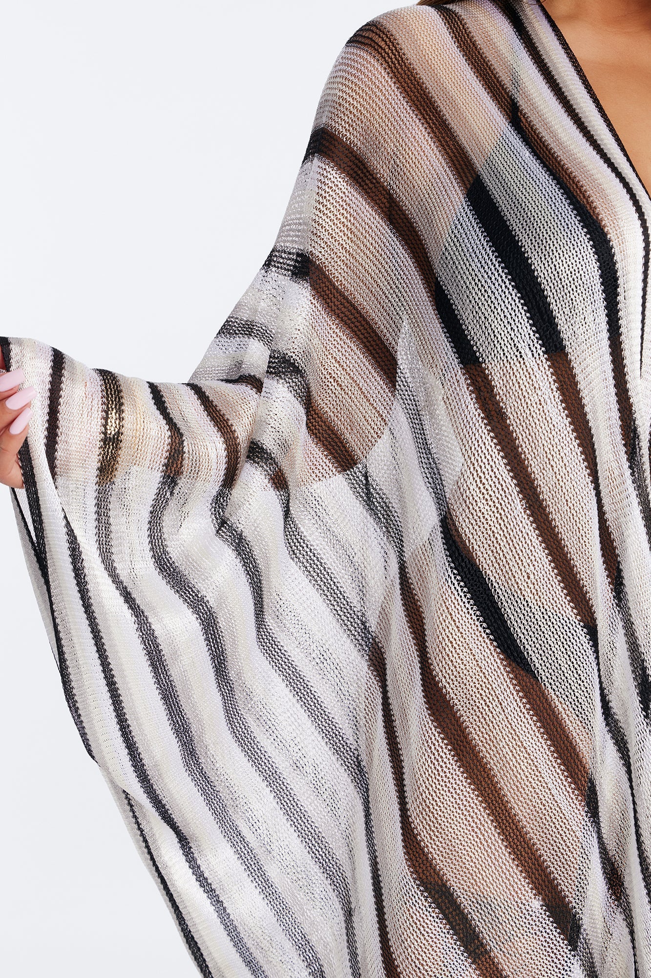Leni Striped Swim Cover Up Kimono - Black/White NEWFASHIONEDGE