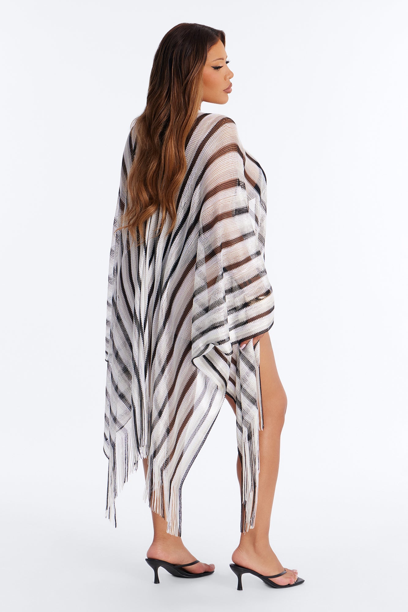 Leni Striped Swim Cover Up Kimono - Black/White