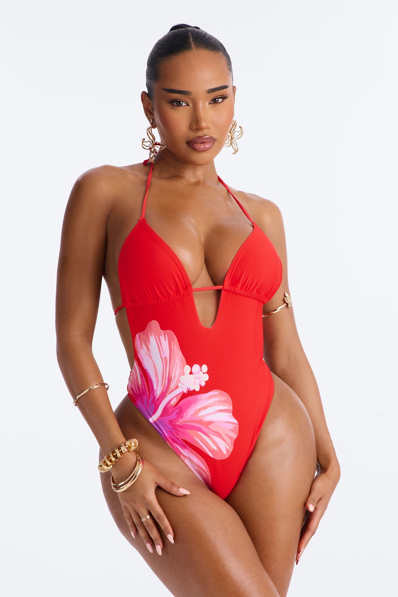 Sunset Florals 1 Piece Swimsuit - Red Fashion Nova