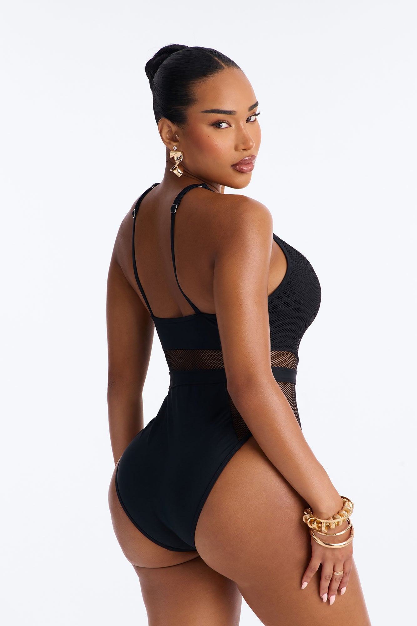 Gave In To Pier Pressure Fishnet Cut Out 1 Piece Swimsuit - Black Fashion Nova