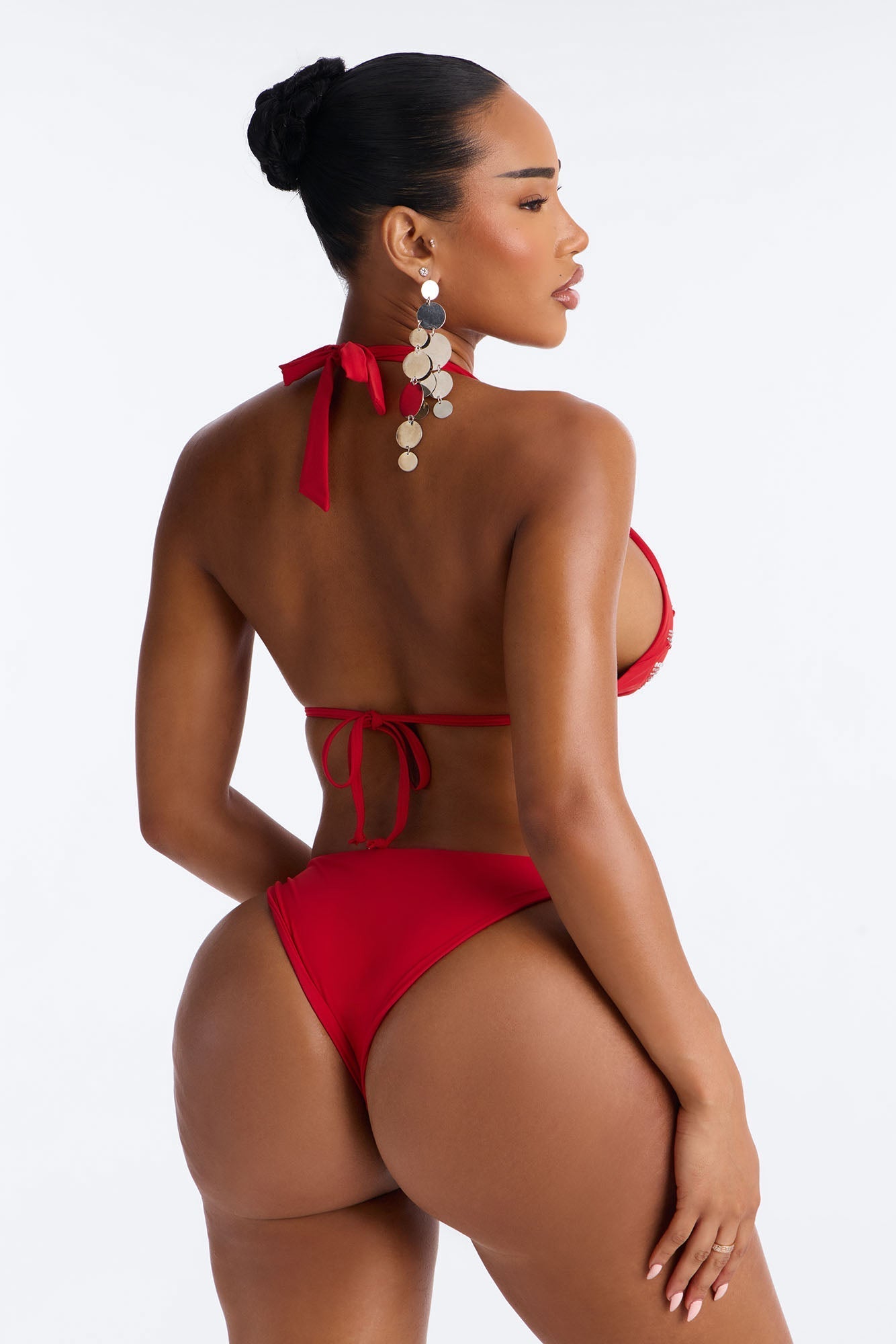 Sadie Rhinestones Fixed Triangle 2 Piece Bikini - Red NEWFASHIONEDGE