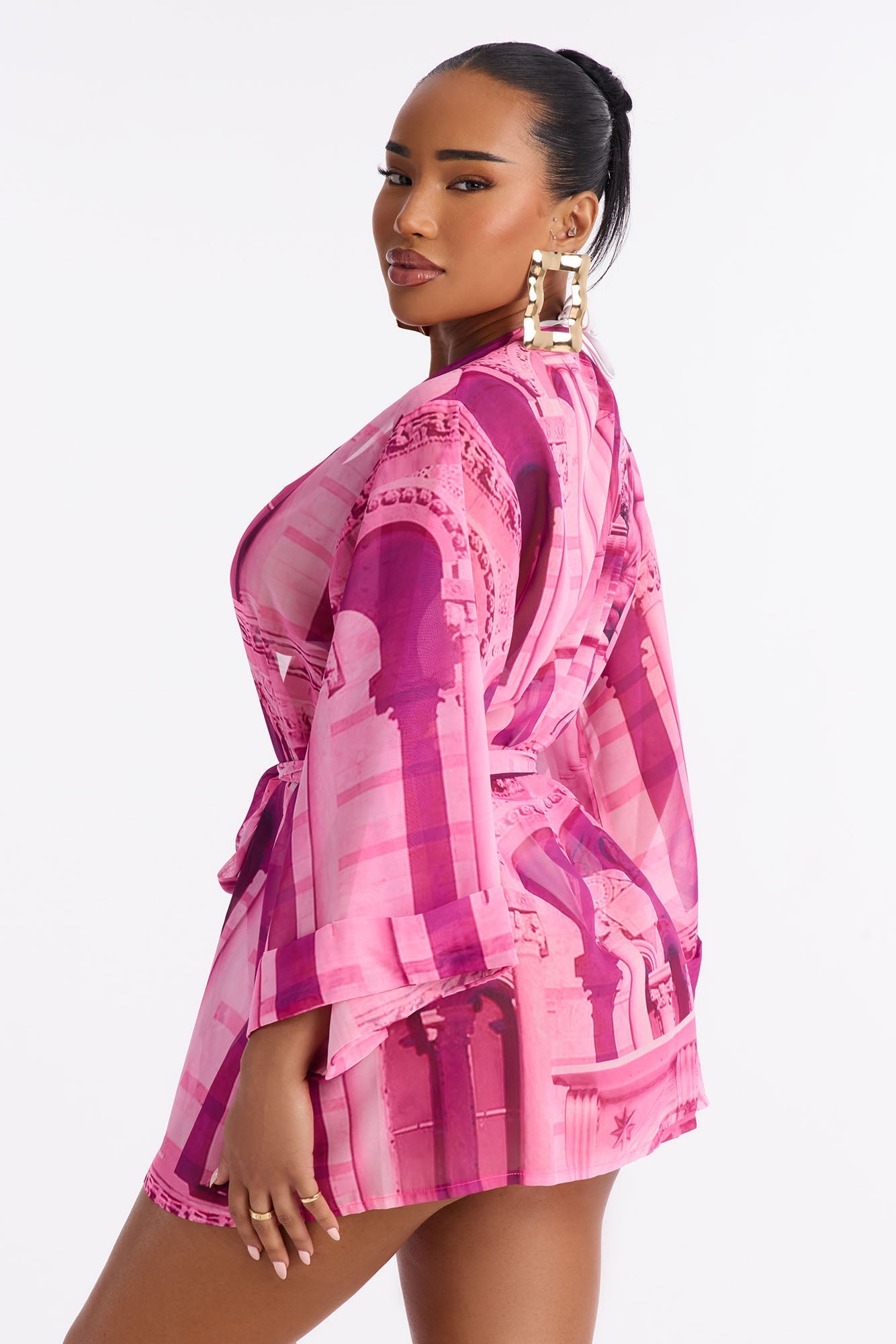 Enjoy The Waves Novelty Swim Cover Up Kimono - Pink NEWFASHIONEDGE