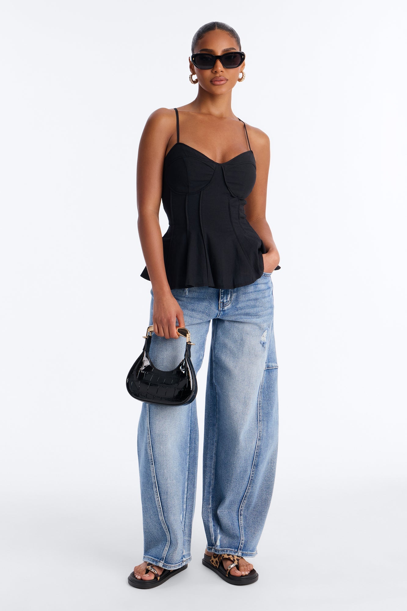Pretty Please Peplum Linen Babydoll Top - Black