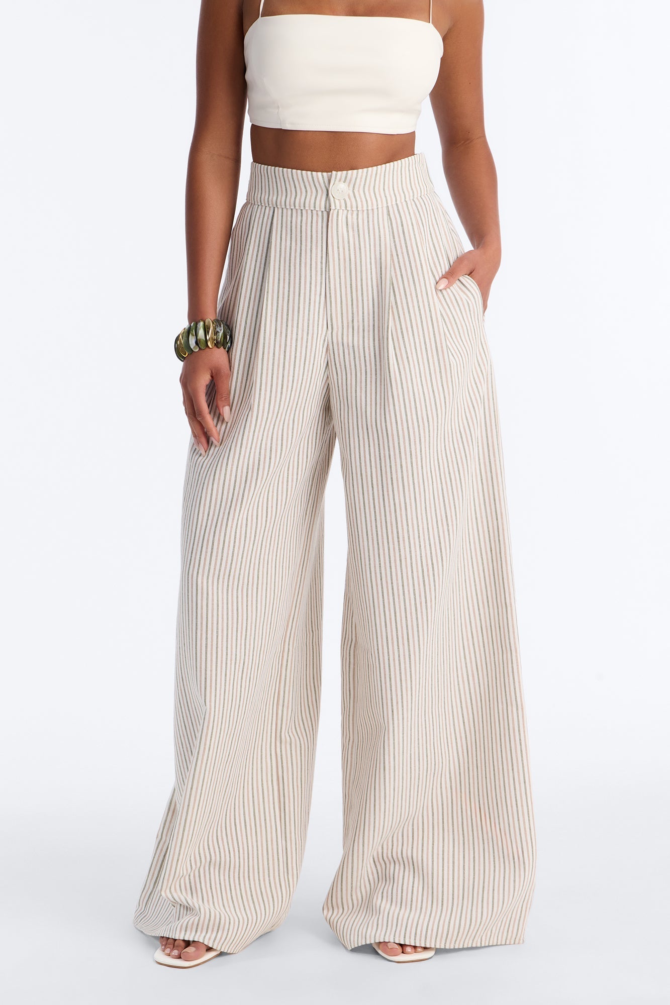 Ella Striped Linen Pant - Natural