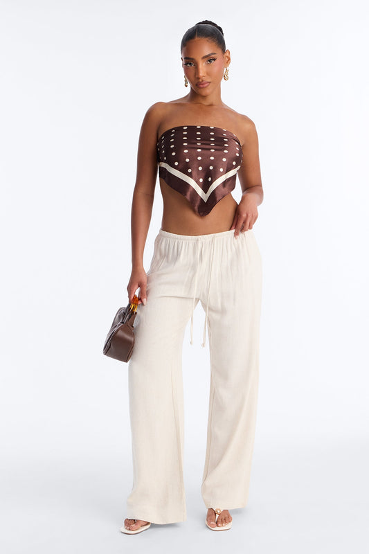 Kienna Low Rise Linen Wide Leg Pant 30″ - Natural