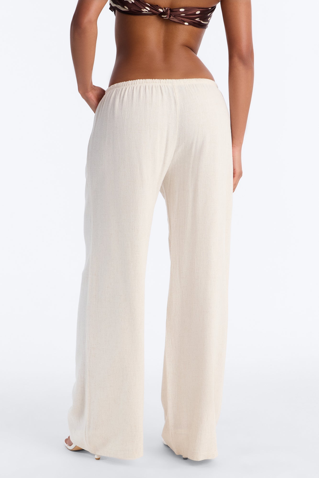 Kienna Low Rise Linen Wide Leg Pant 30″ - Natural