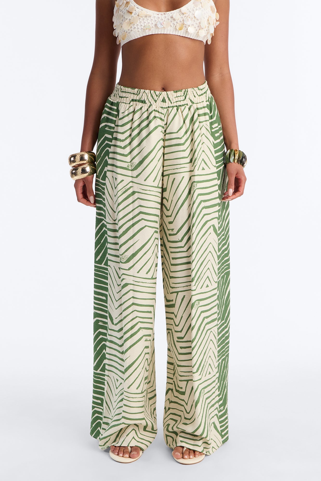 Miffy Mid Rise Smocked Wide Leg Pant - Green/combo