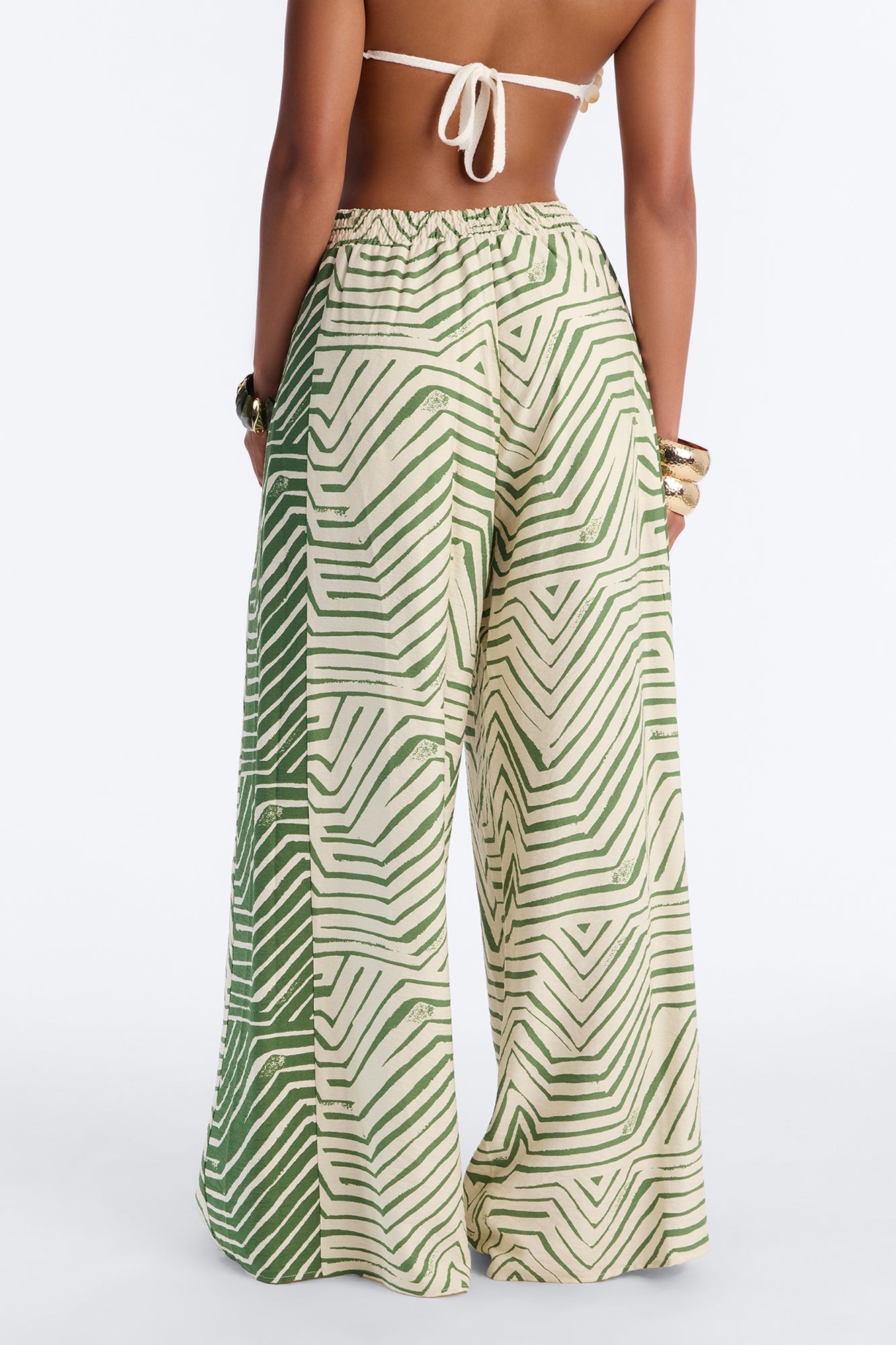 Miffy Mid Rise Smocked Wide Leg Pant - Green/combo NEWFASHIONEDGE