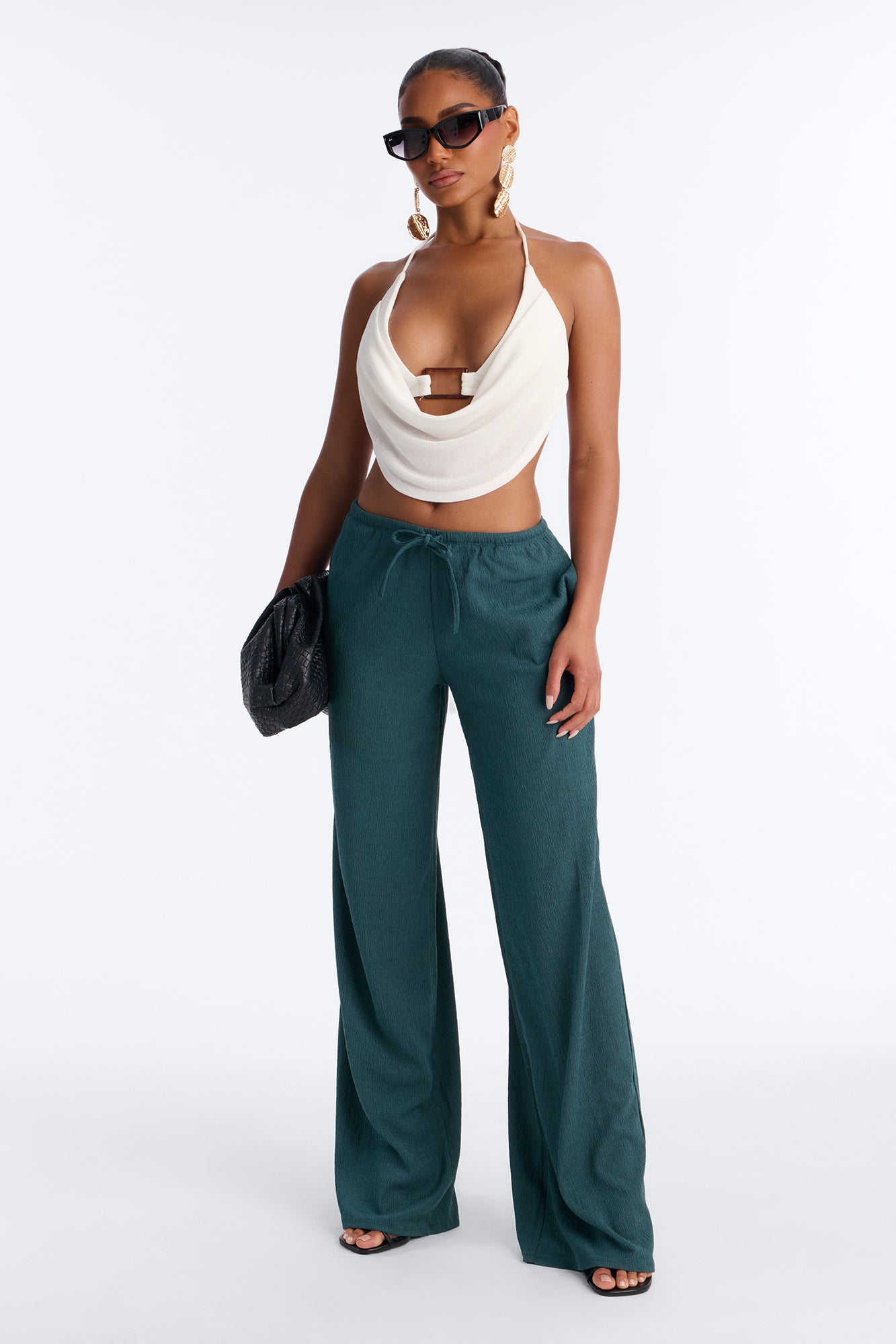 Sadie Low Rise Textured Wide Leg Pant 33″ - Hunter Green