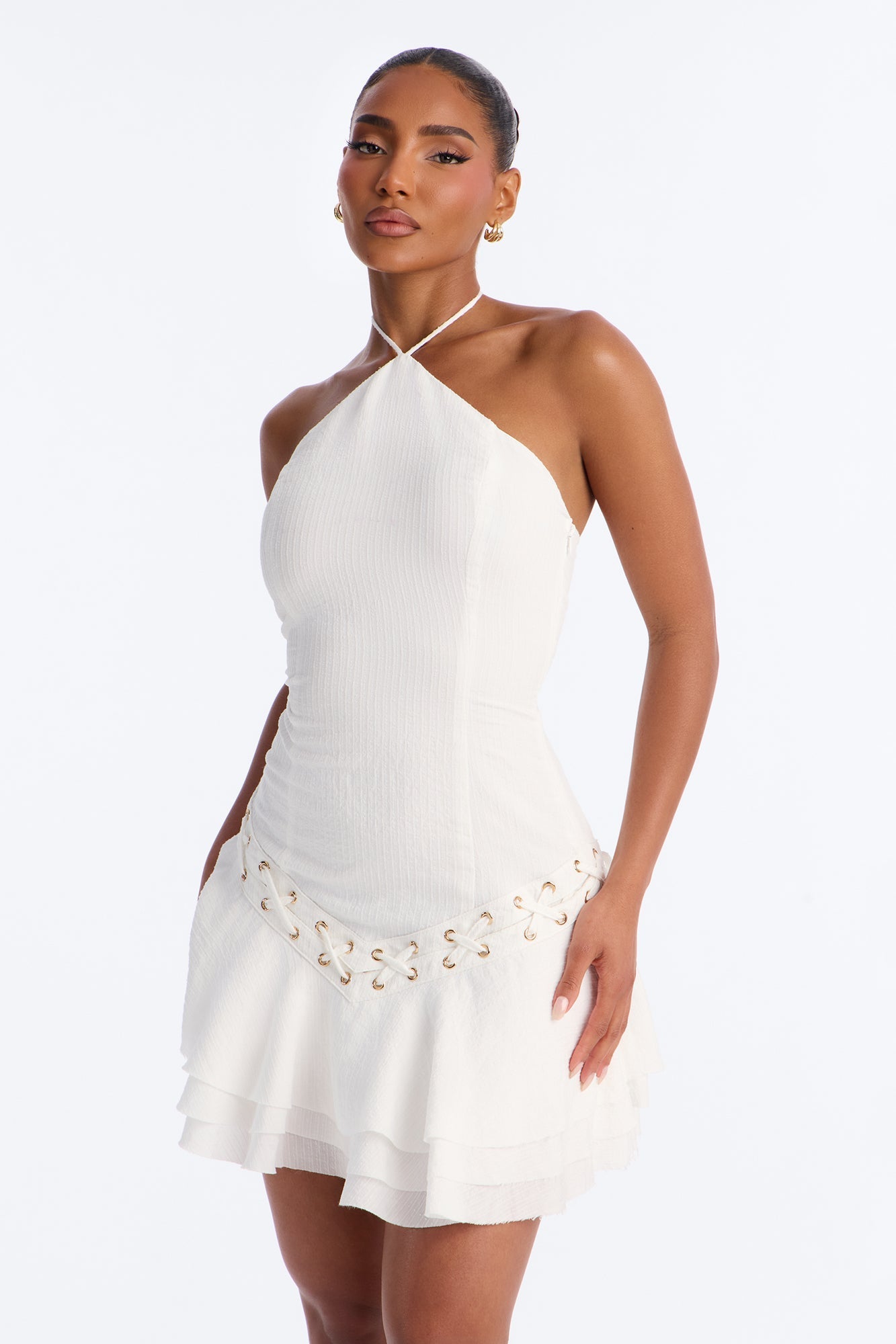 Rayna Sleeveless Textured Mini Dress - White