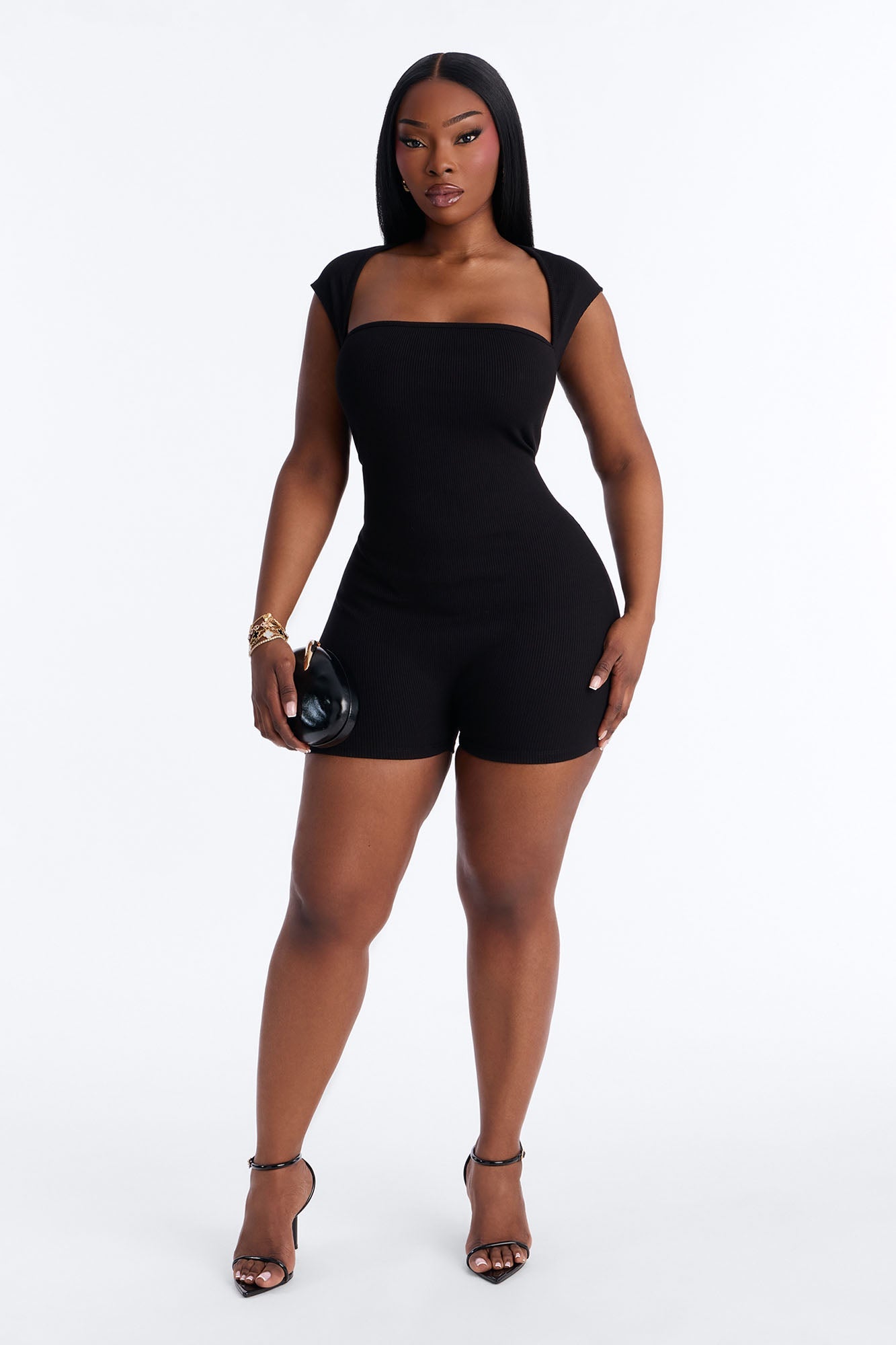 Mari Square Neck Snatched Micro Romper - Black NEWFASHIONEDGE