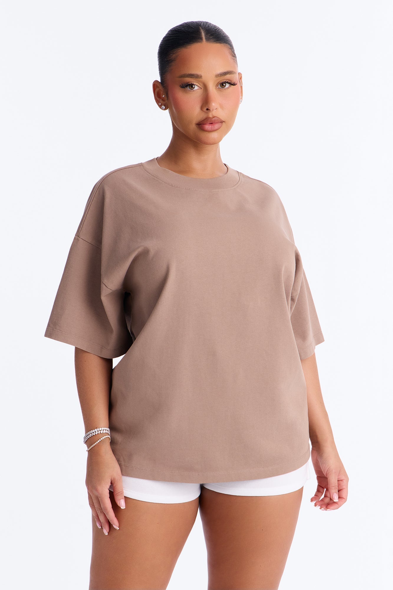 Kali Oversized Boyfriend Crew Neck T-Shirt - Taupe
