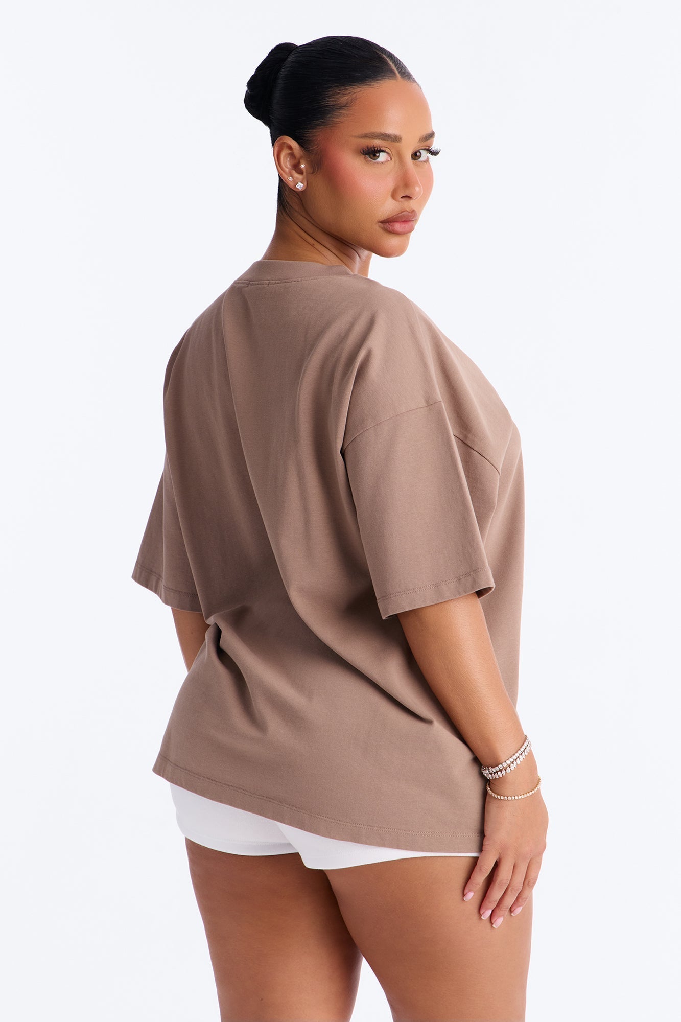 Kali Oversized Boyfriend Crew Neck T-Shirt - Taupe