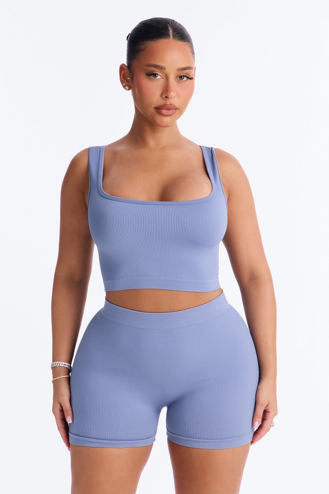 Active Aura Seamless Biker Short Set - Blue Fashion Nova