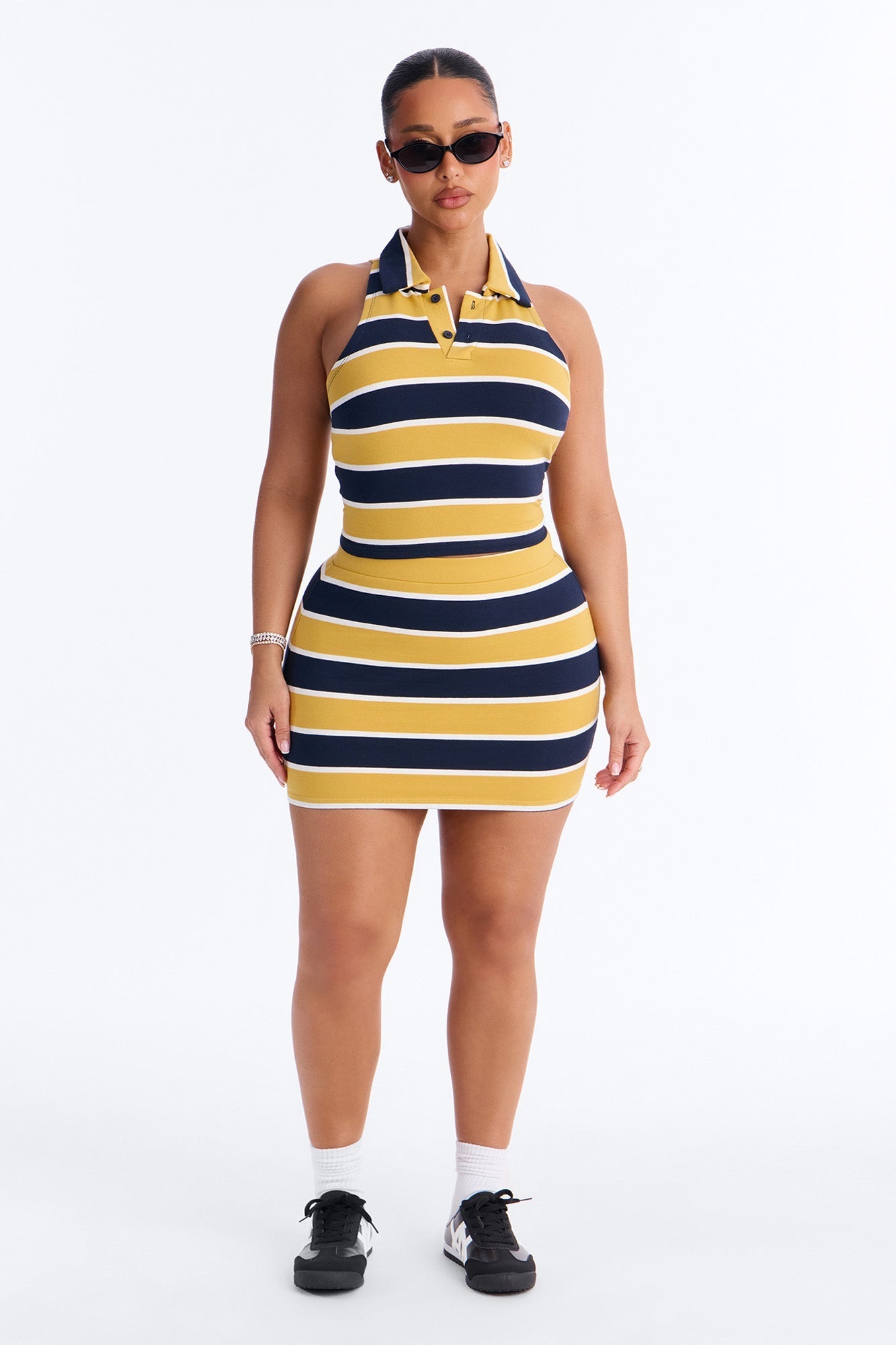Lindsay Sleeveless Striped Skirt Set - Yellow/combo