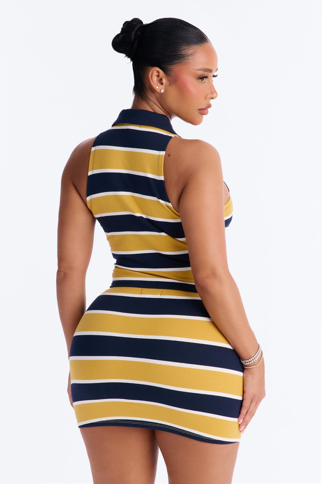 Lindsay Sleeveless Striped Skirt Set - Yellow/combo