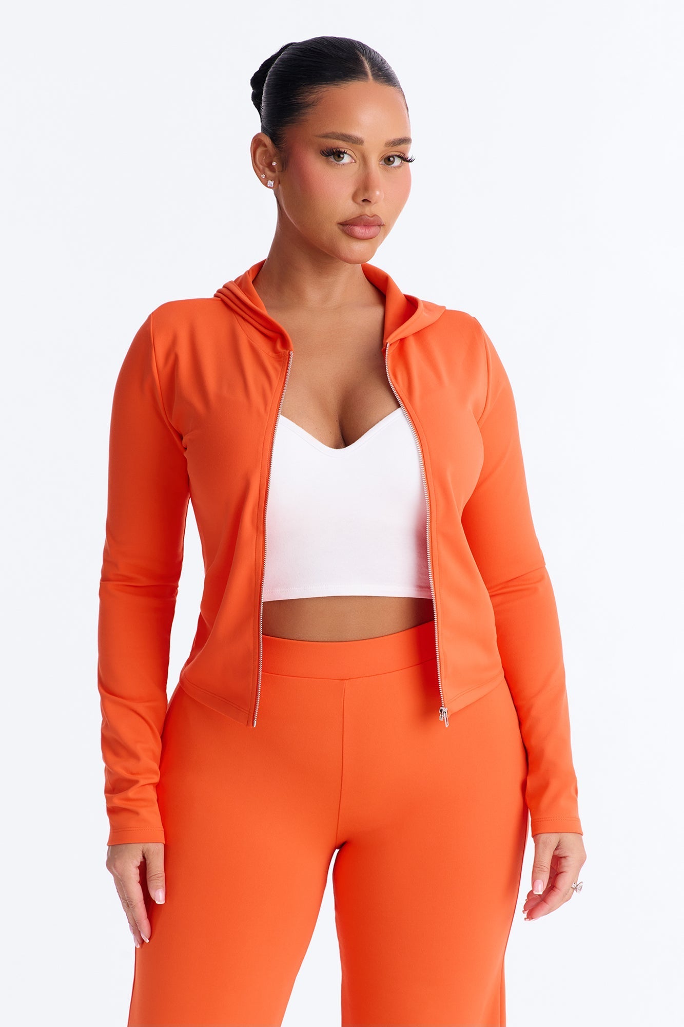 Casual Vibe Zip Up Hoodie Pant Set - Tomato Red