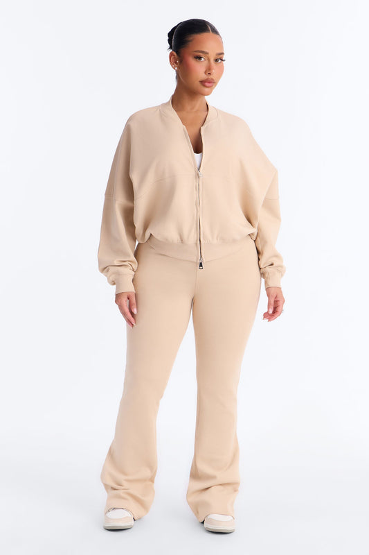 Kelsey Double Zip Flare Leg Pant Set - Stone NEWFASHIONEDGE