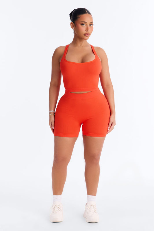 Core Power Seamless Biker Short Set - Tomato Red