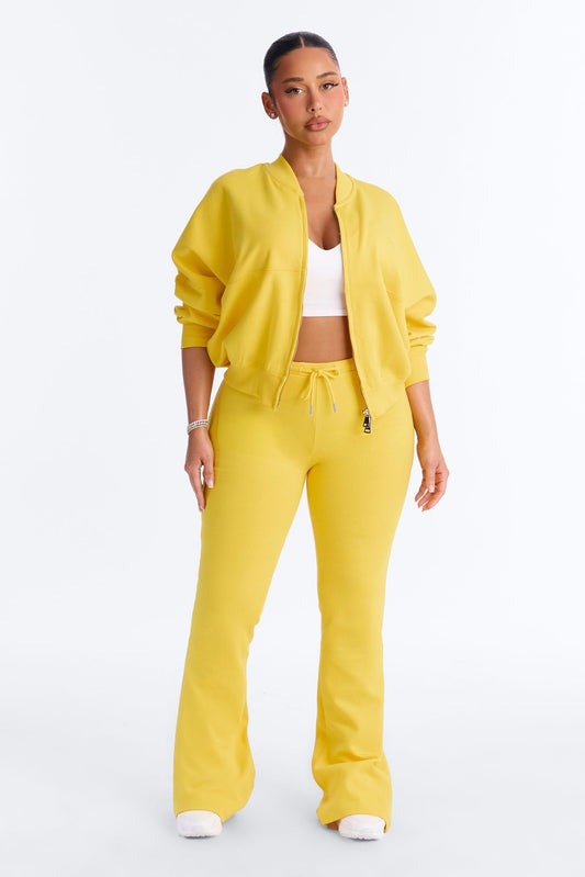 Kelsey Double Zip Flare Leg Pant Set - Yellow