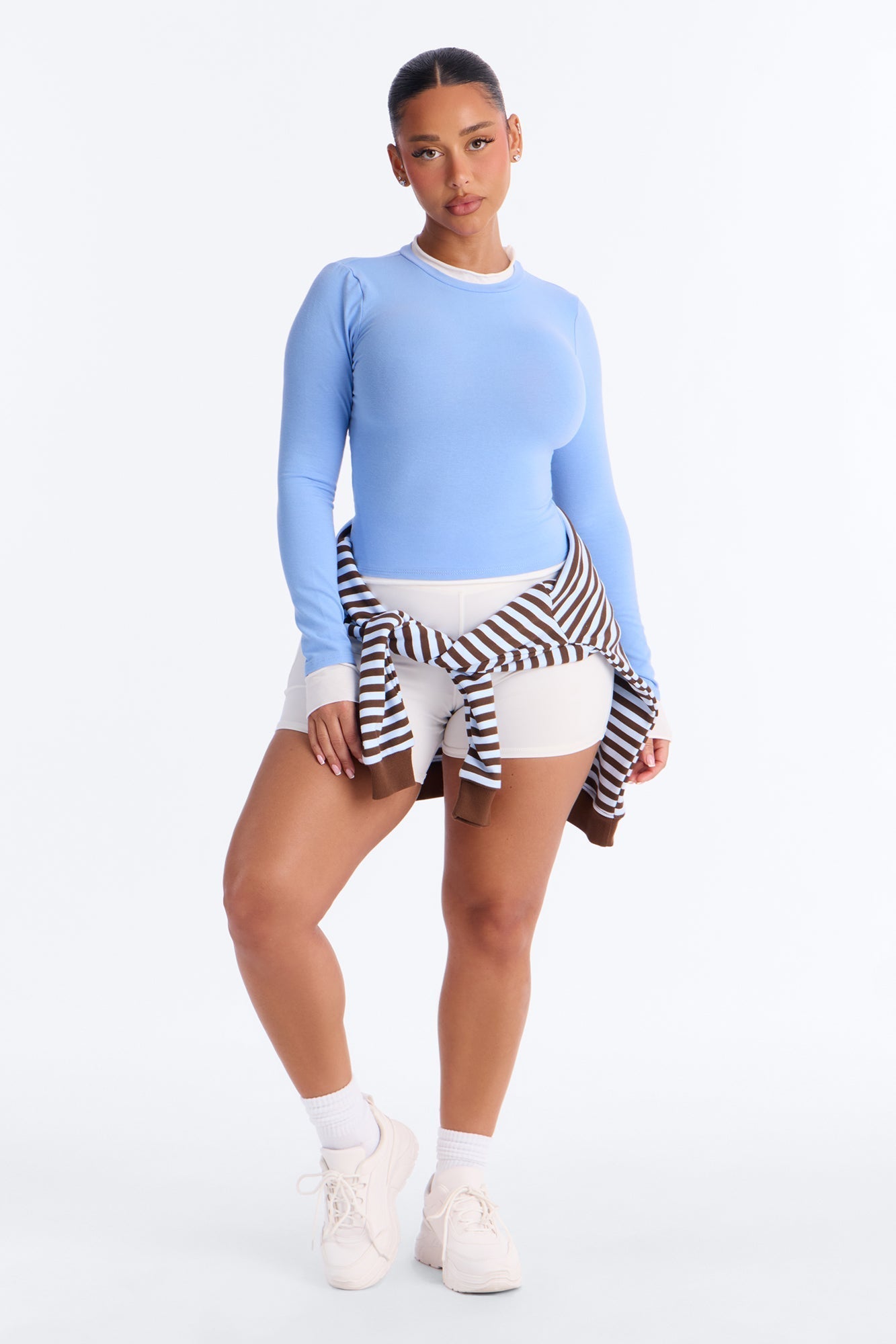Effortless Edge Contrast Long Sleeve Top - Blue/combo NEWFASHIONEDGE