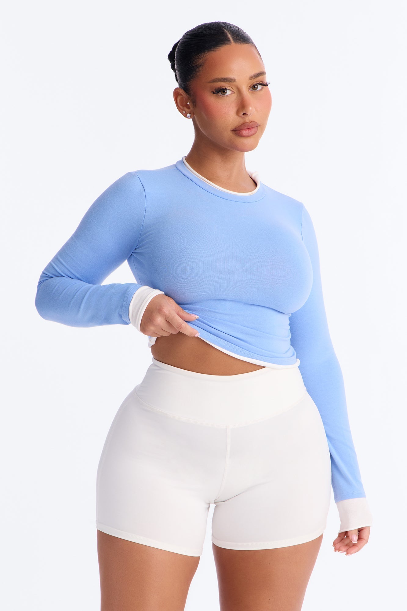 Effortless Edge Contrast Long Sleeve Top - Blue/combo NEWFASHIONEDGE