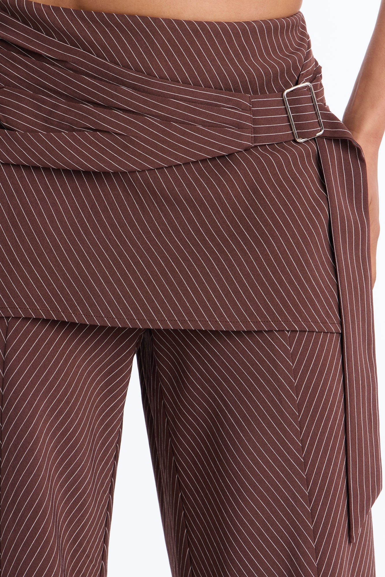 Cummerbund Wrap Waist Skirt Trouser - Brown NEWFASHIONEDGE